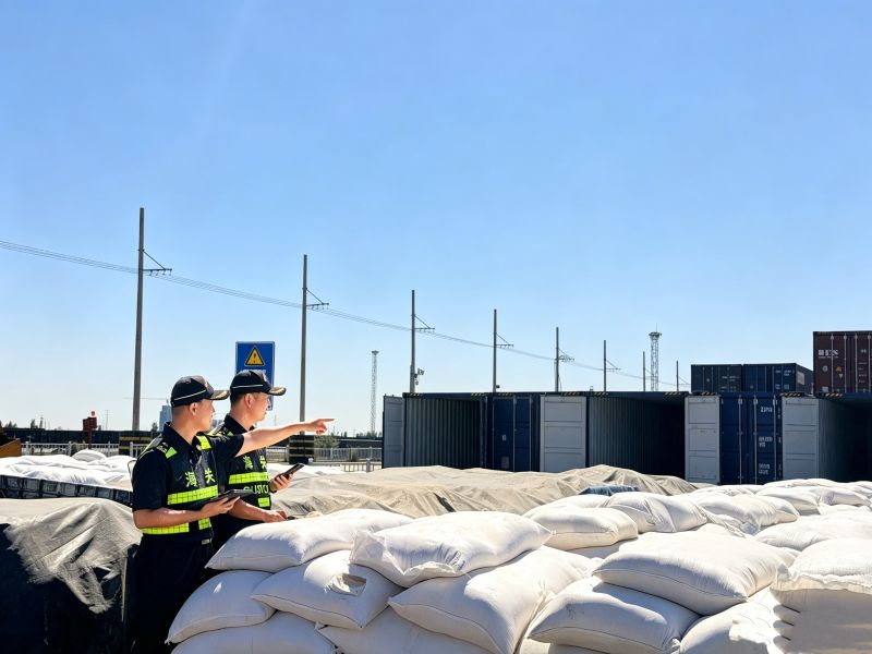 7.霍尔果斯海关关员在高温天气下对进出境货物进行查验 图孙雪琪